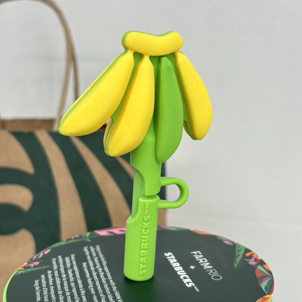 Starbucks x Farm Rio 24oz Tumbler Green Yellow Banana Straw Topper Summer 2025 - Picture 6 of 10
